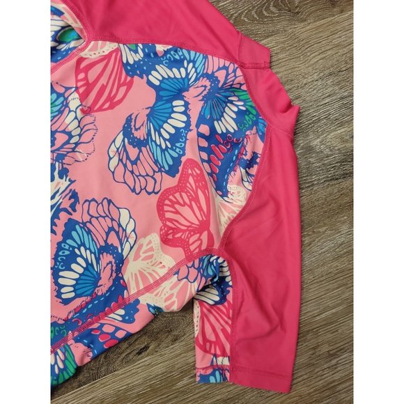 Patagonia Youth Girl Size M(10) Pink Butterfly Rash Guard Sun Protection UPF SS - Picture 8 of 8